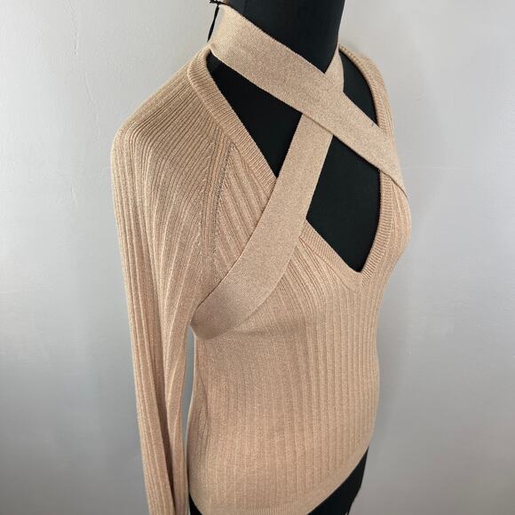 NWT 27 Miles Tan Latte Long Sleeve Crisscross Chest Strap Merryn Sweater Size XS - Picture 3 of 6
